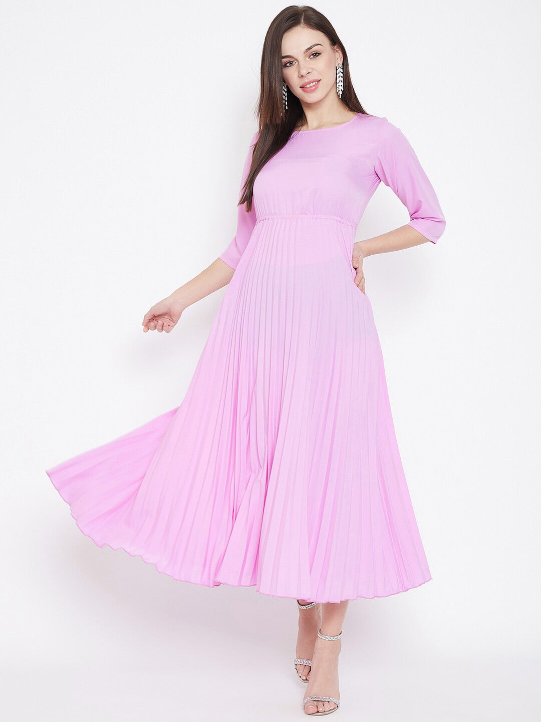 Women Pink Solid Maxi Dress