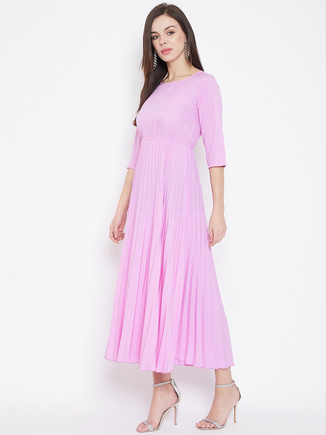 Women Pink Solid Maxi Dress