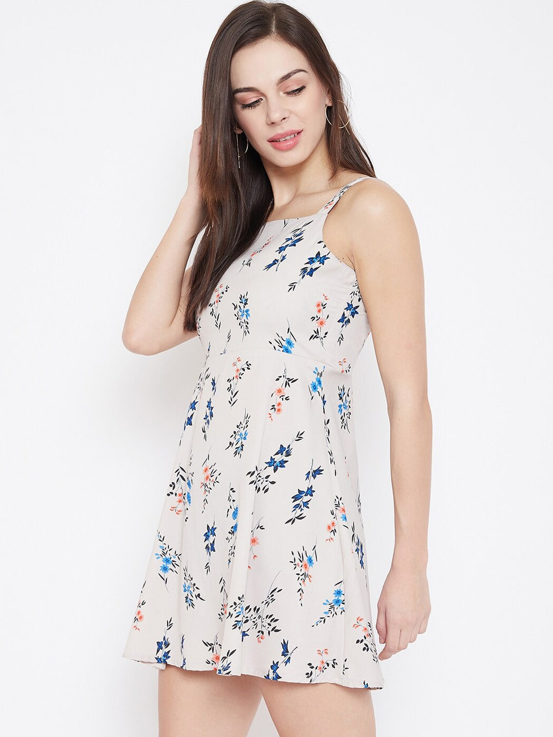 Women Off-White Floral Printed A-Line Dress