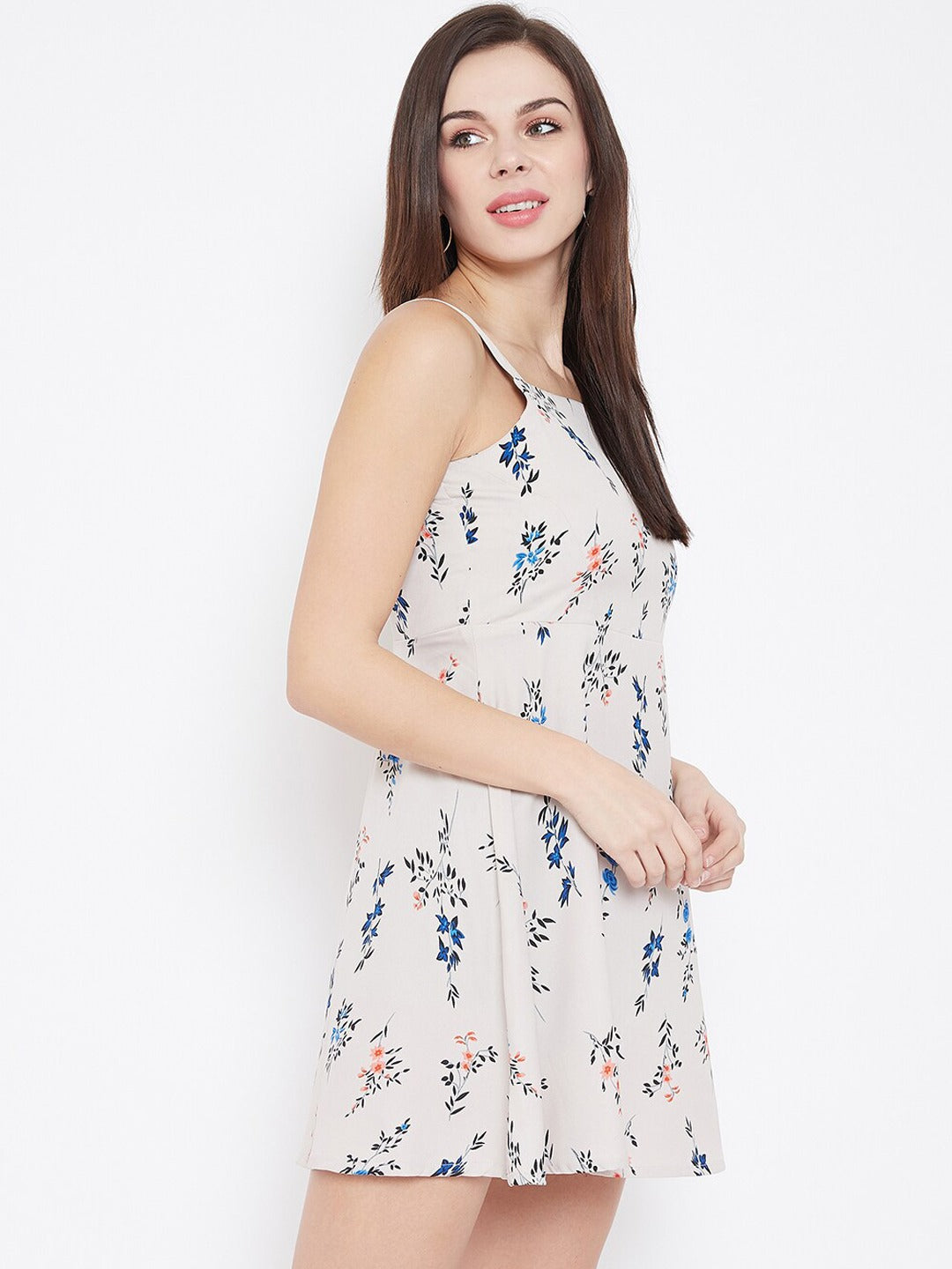 Women Off-White Floral Printed A-Line Dress