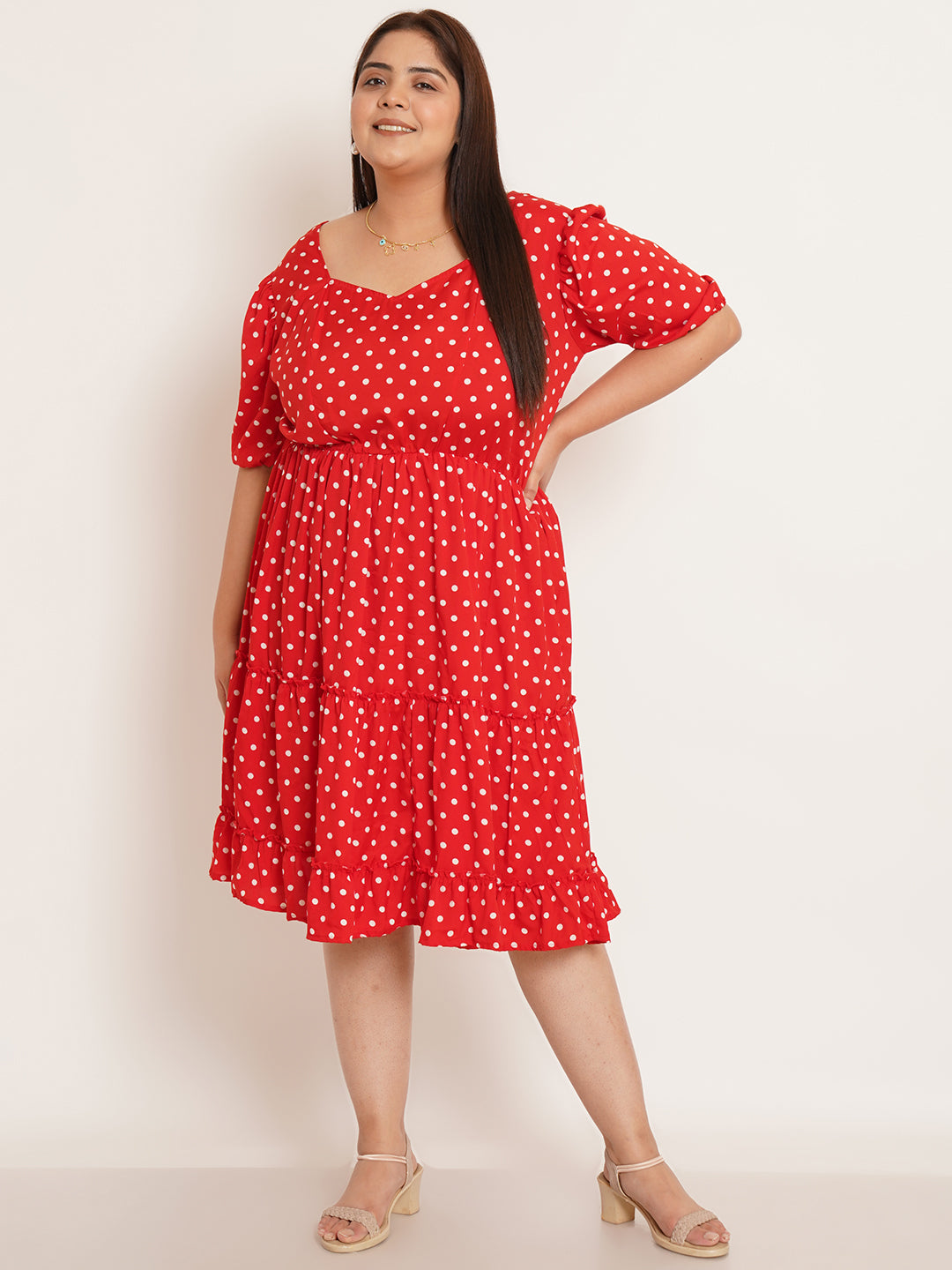 Women Plus Size Polka Dots Printed Fit & Flare Dress