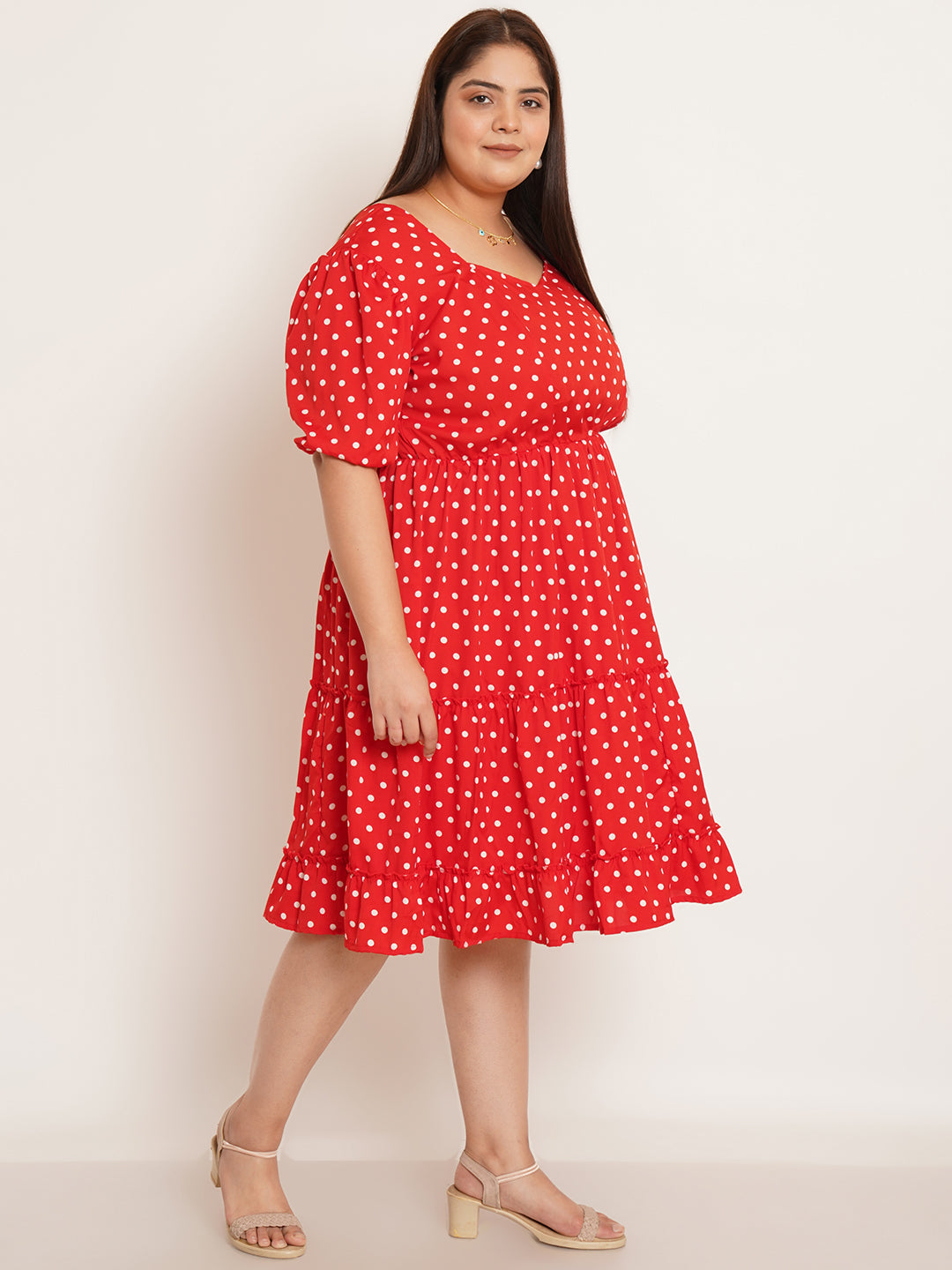 Women Plus Size Polka Dots Printed Fit & Flare Dress
