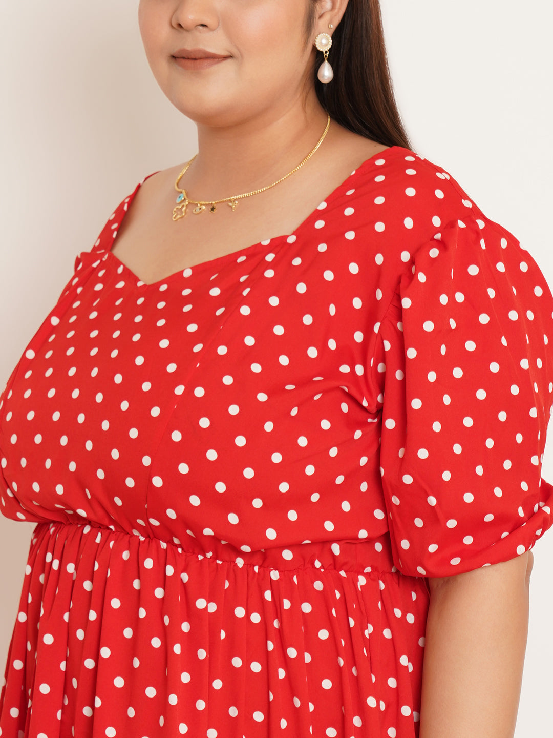 Women Plus Size Polka Dots Printed Fit & Flare Dress