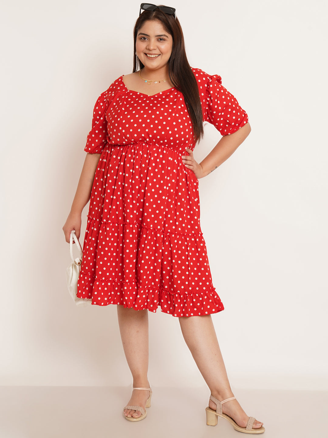 Women Plus Size Polka Dots Printed Fit & Flare Dress