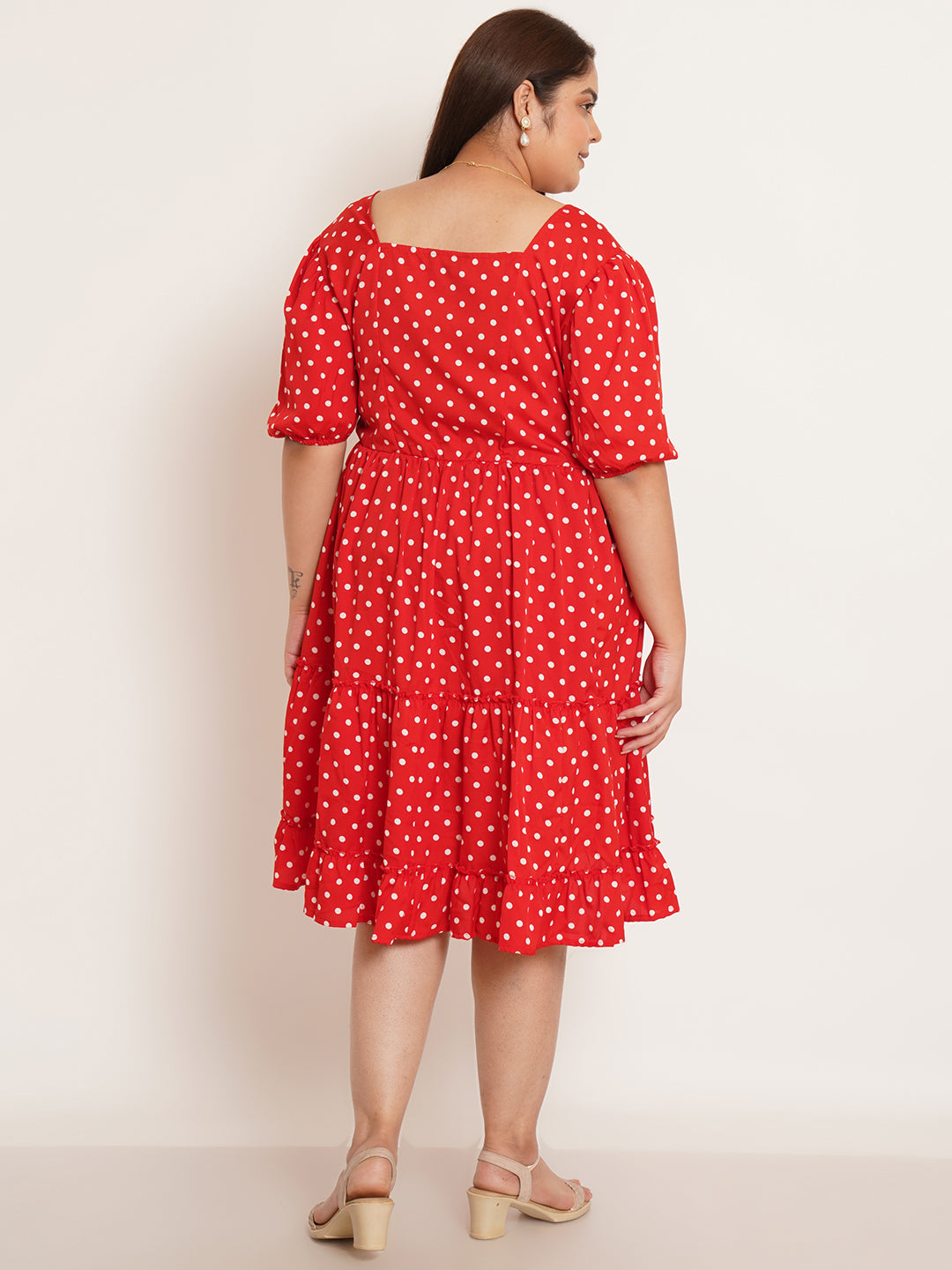 Women Plus Size Polka Dots Printed Fit & Flare Dress