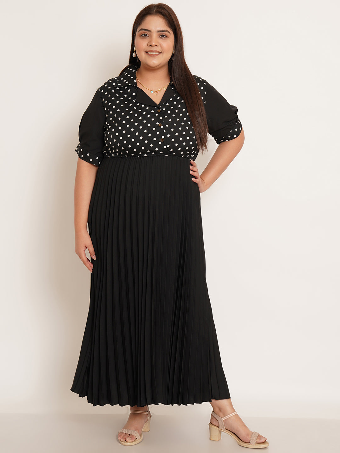 Women Plus Size Polka Dot Printed Maxi Dress