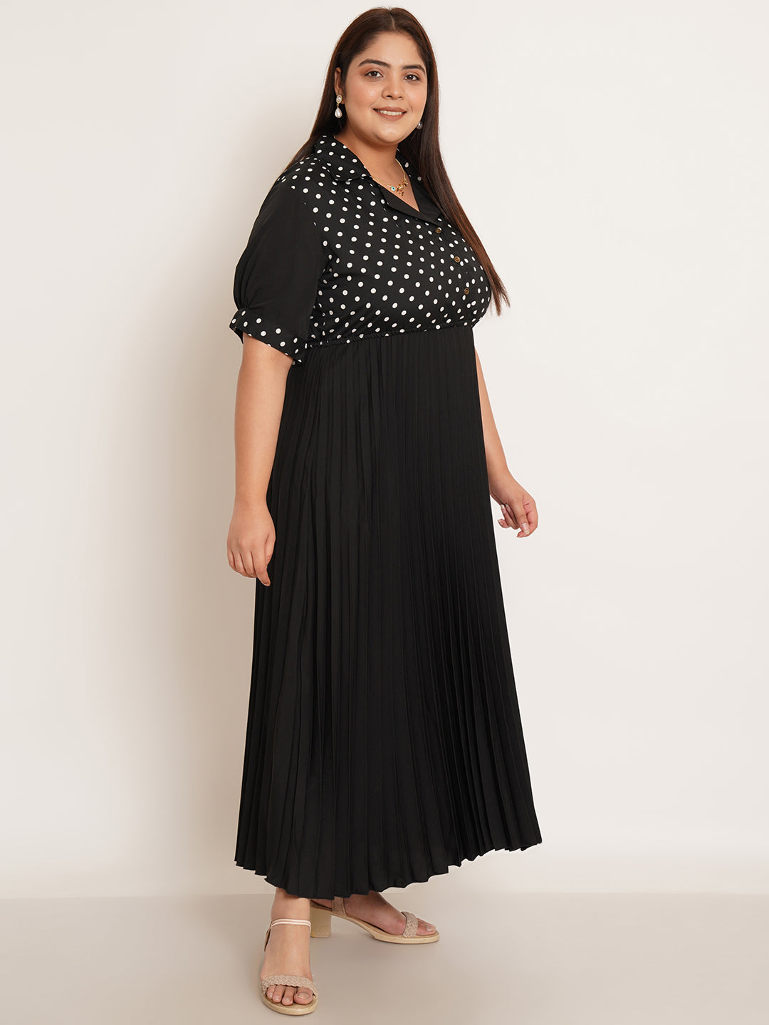 Women Plus Size Polka Dot Printed Maxi Dress