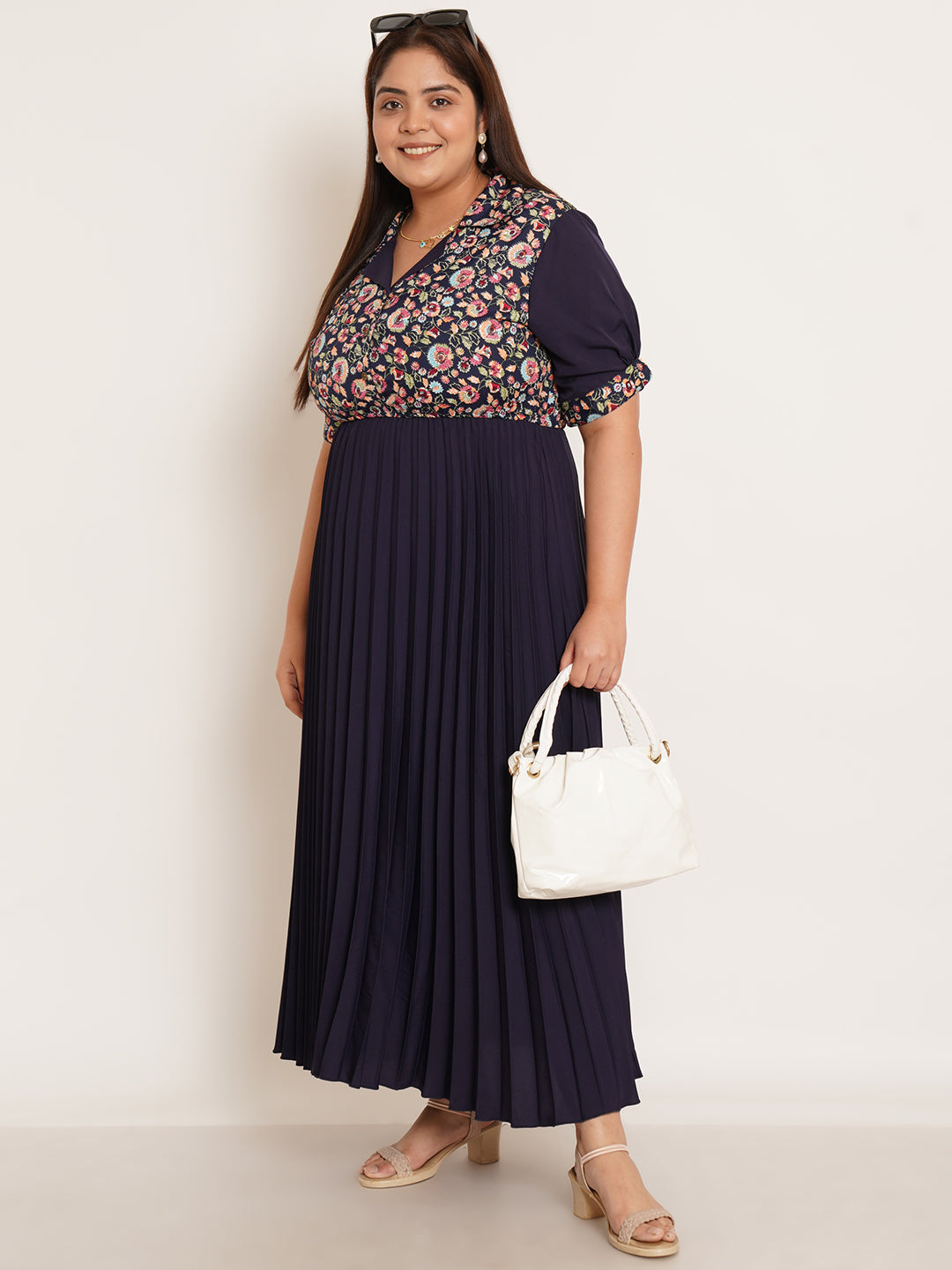 Women Plus Size Floral Printed Crepe Maxi Dress
