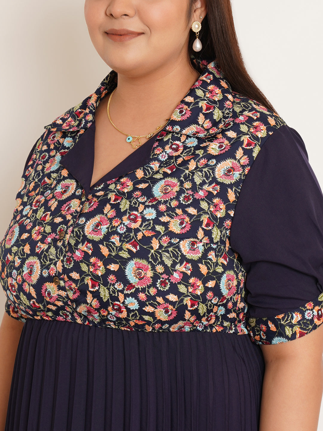 Women Plus Size Floral Printed Crepe Maxi Dress