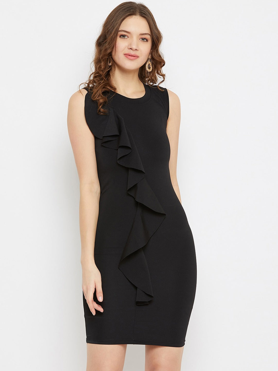 Women Black Solid Bodycon Dress