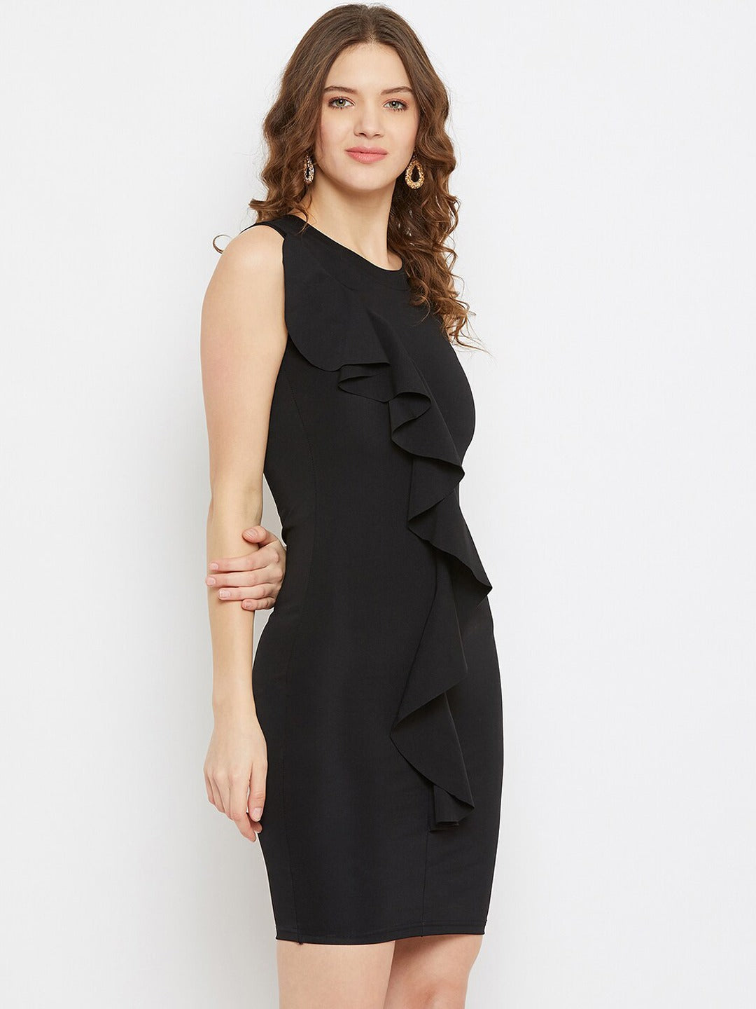 Women Black Solid Bodycon Dress