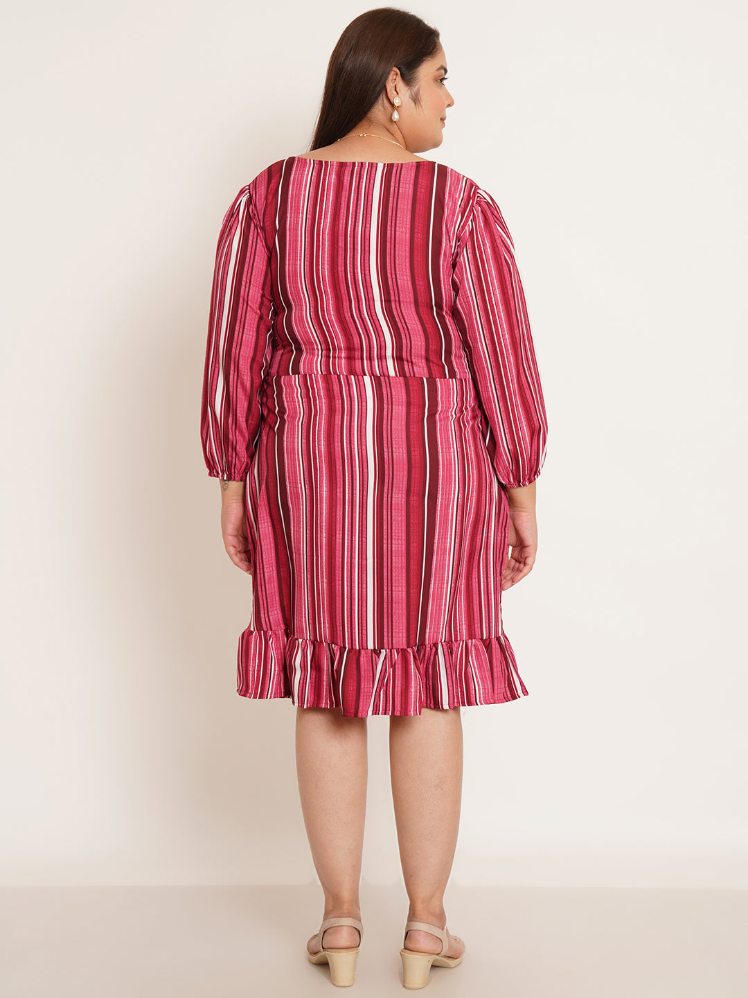 Women Plus Size Pink & white Striped A-Line Dress
