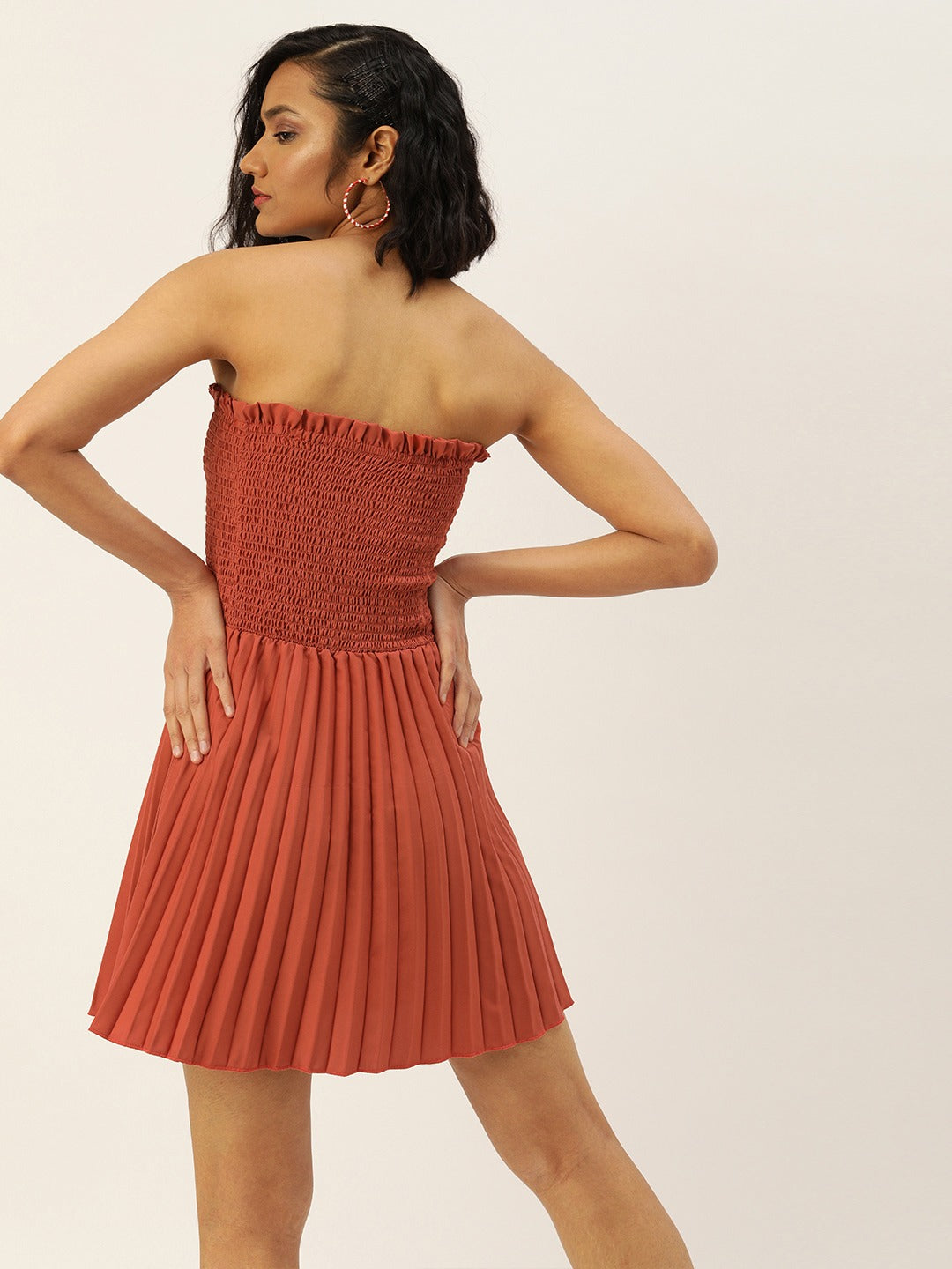 Women Brown Self Design Fit and Flare Dress