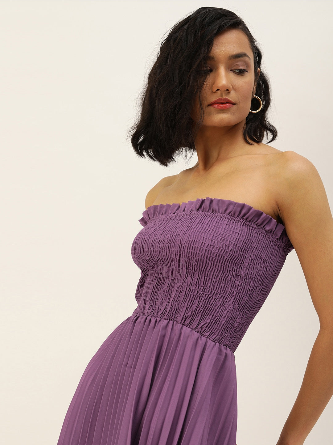 Women Purple Self Design Fit and Flare Dress