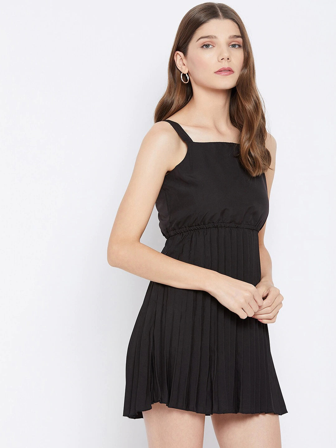 Women Black Crepe Mini A-Line Dress