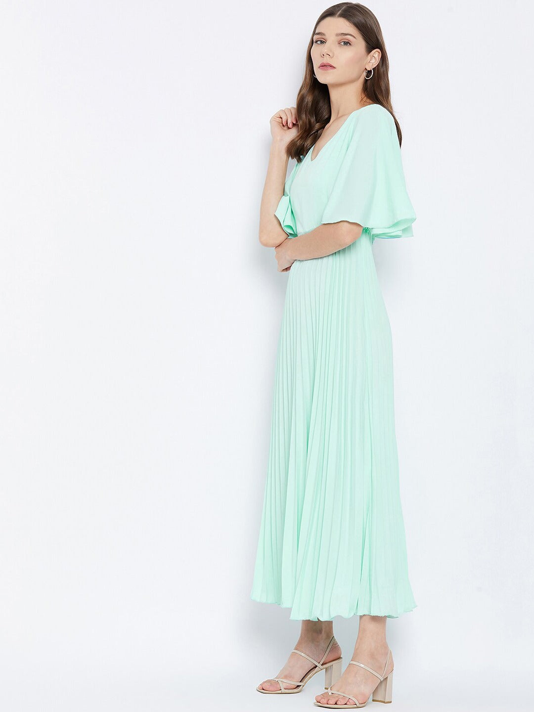 Women Turquoise Blue Crepe Maxi Dress