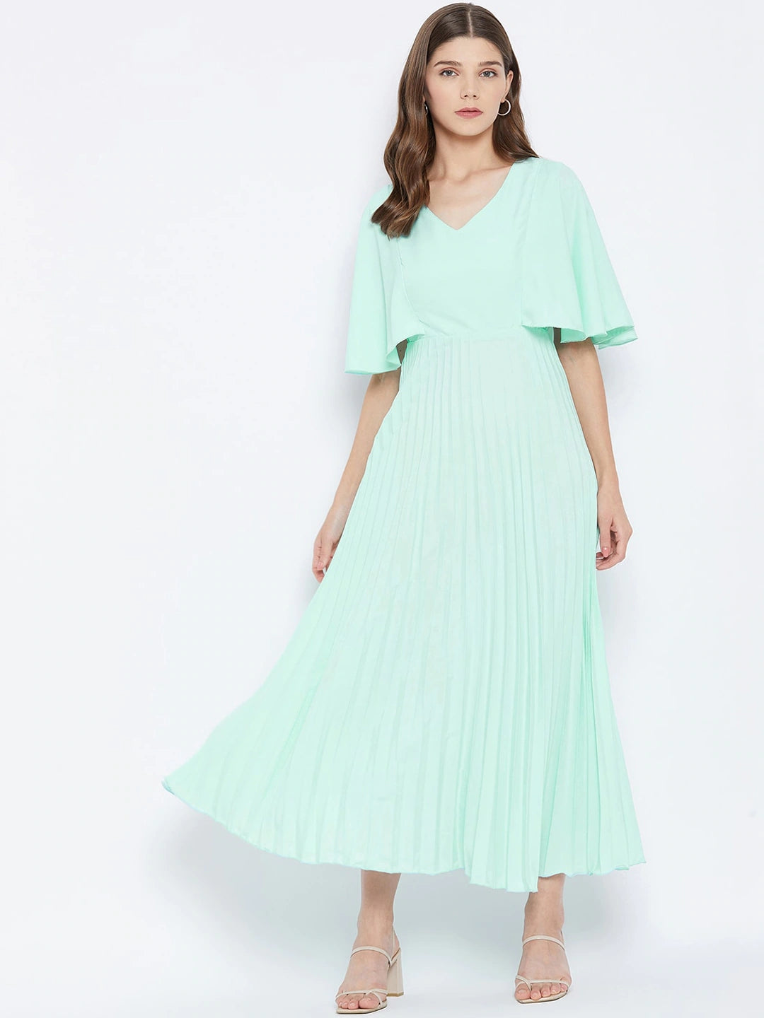 Women Turquoise Blue Crepe Maxi Dress