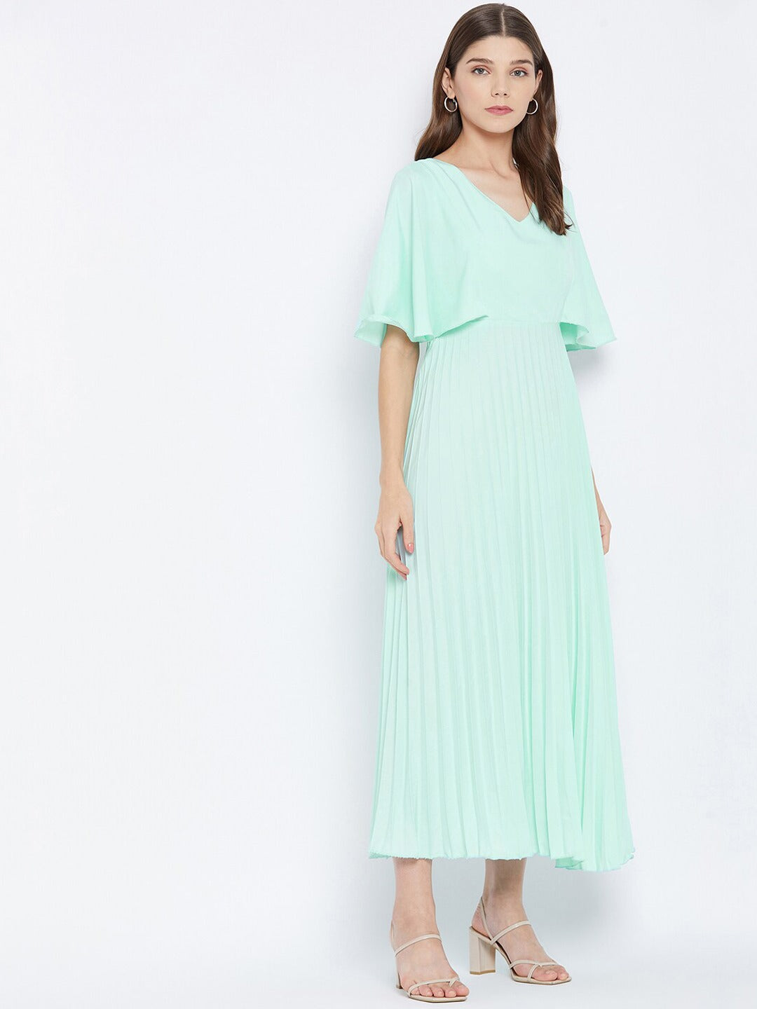 Women Turquoise Blue Crepe Maxi Dress