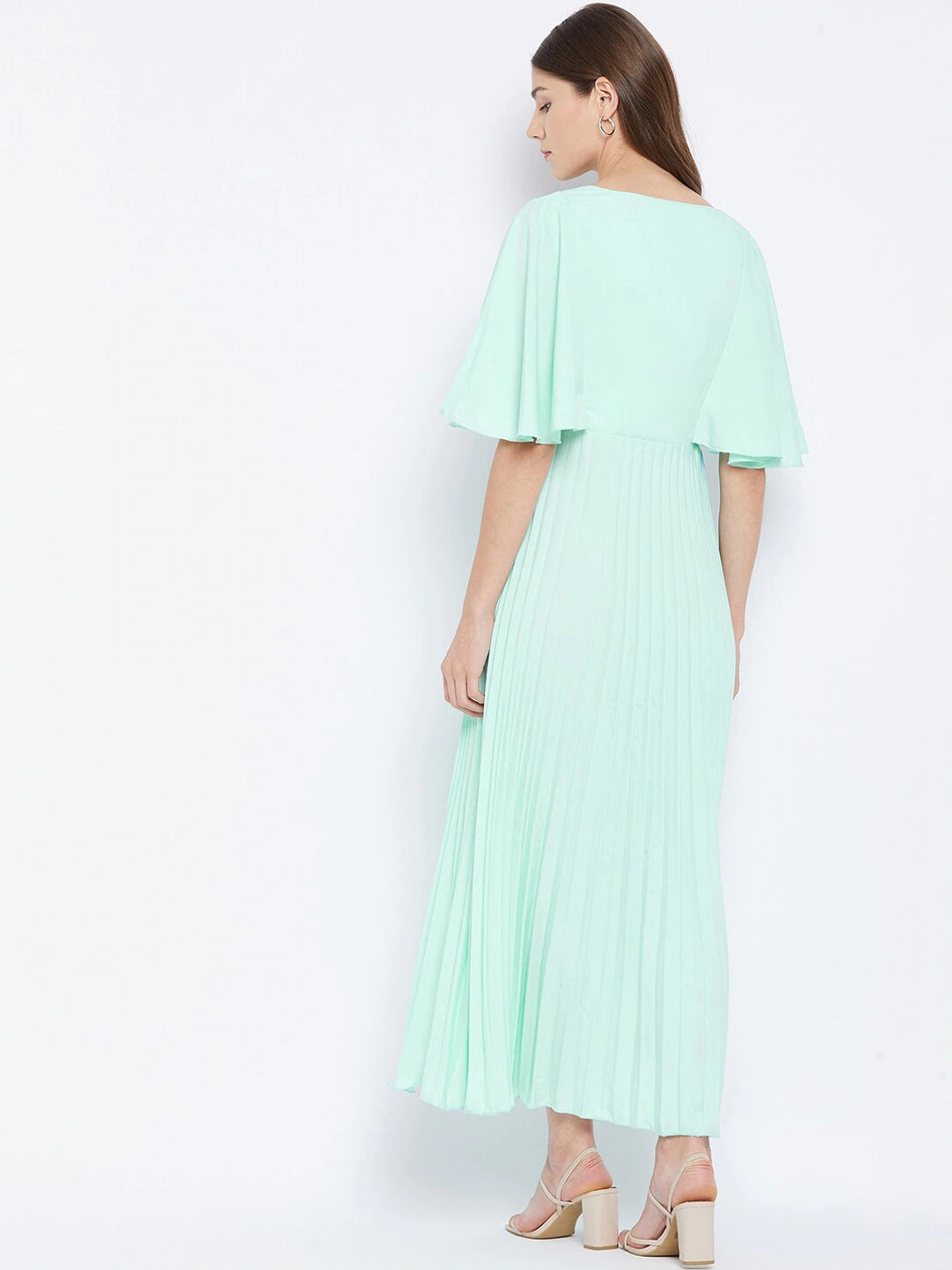Women Turquoise Blue Crepe Maxi Dress
