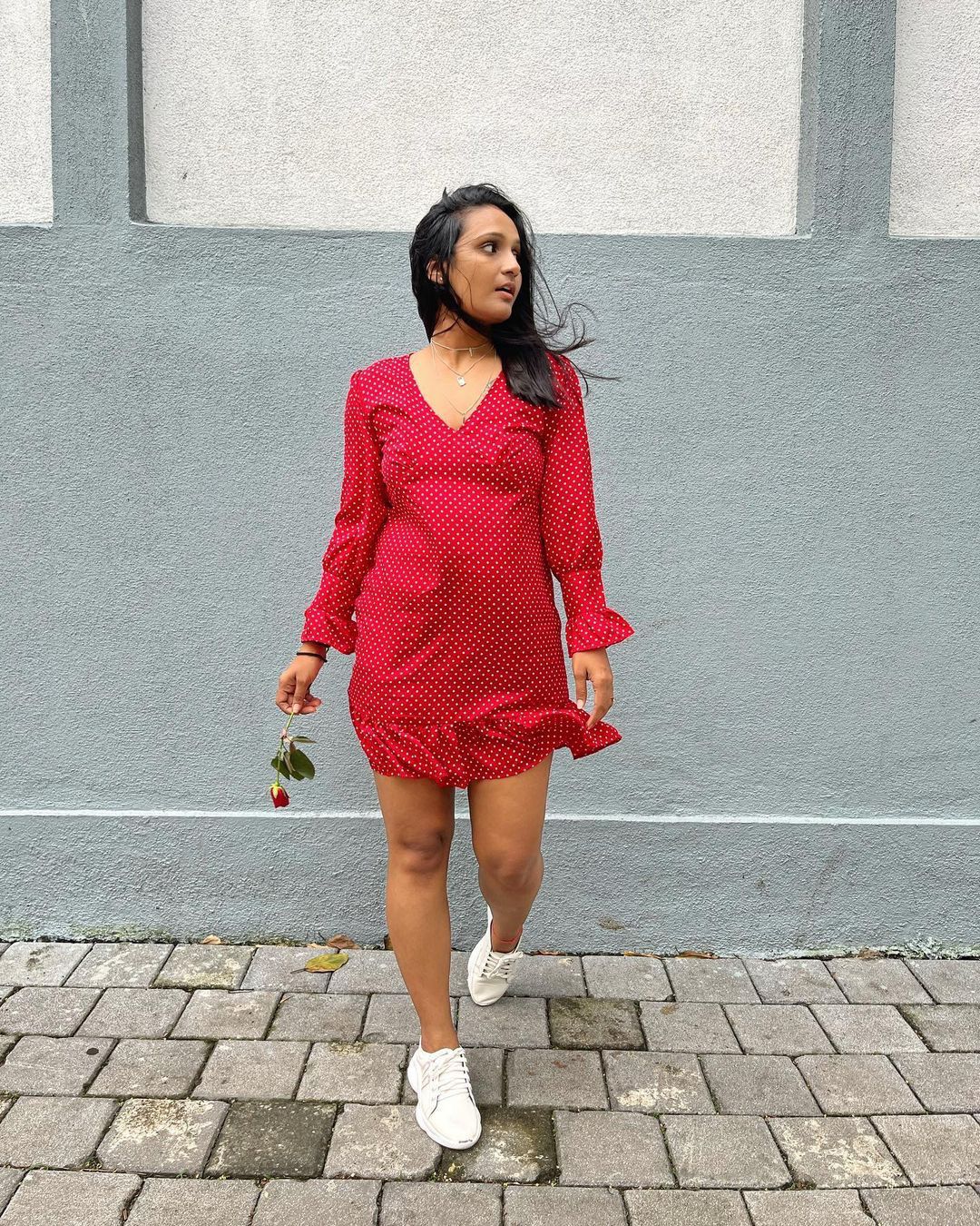 Women Red & White Crepe Bodycon Dress