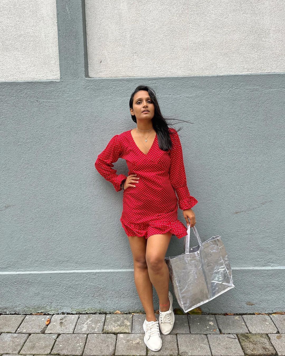 Women Red & White Crepe Bodycon Dress