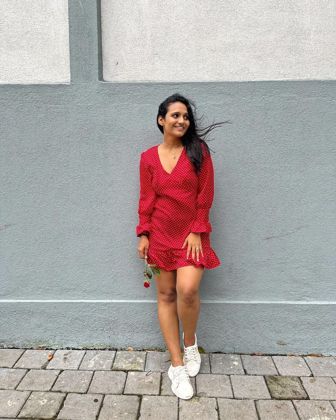 Women Red & White Crepe Bodycon Dress