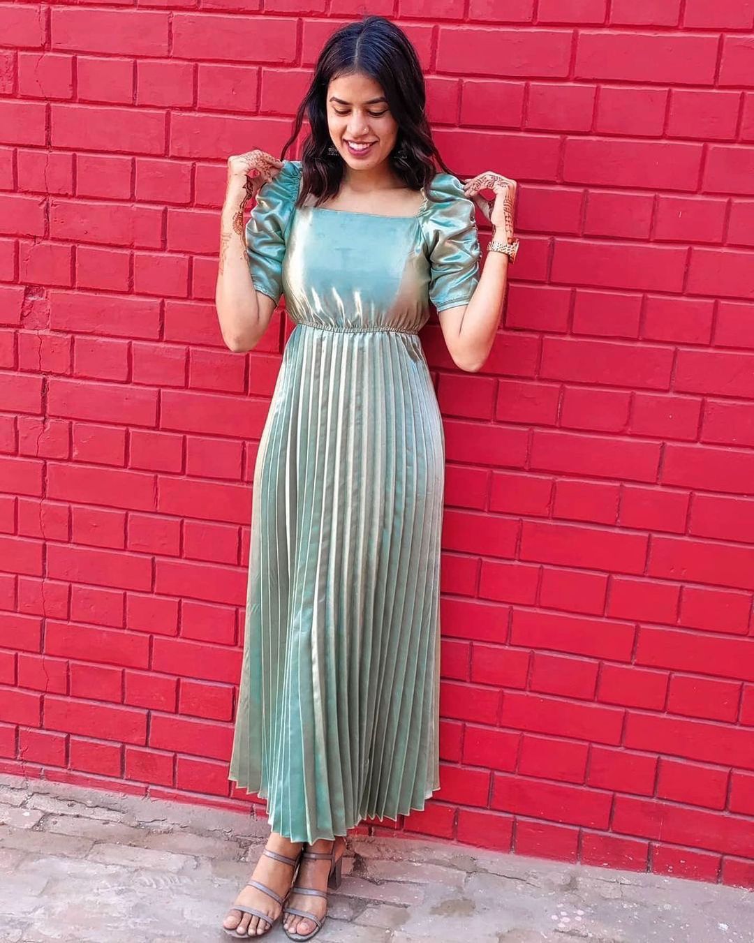 Women Green Crepe Maxi Dress