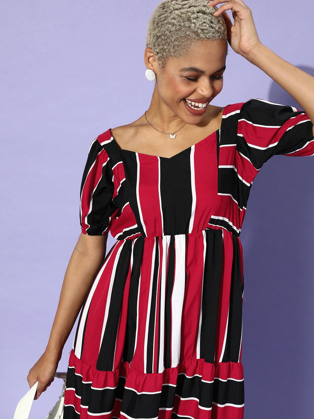 Women Black & Maroon Crepe Maxi Dress