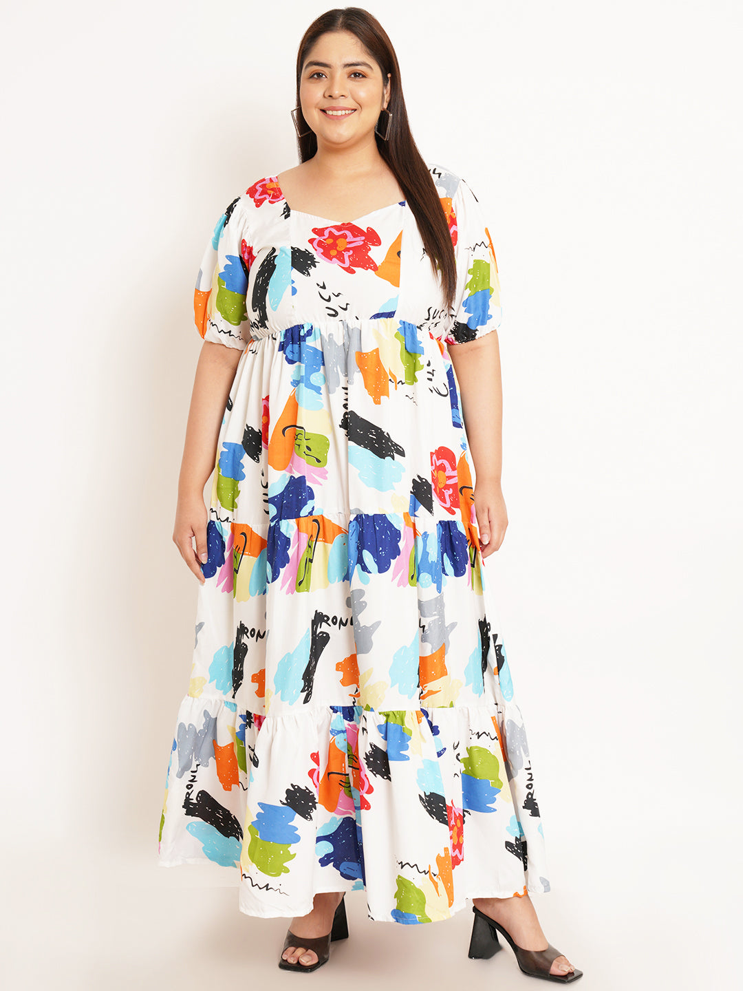 Women Plus Size Abstract Printed Maxi Dress