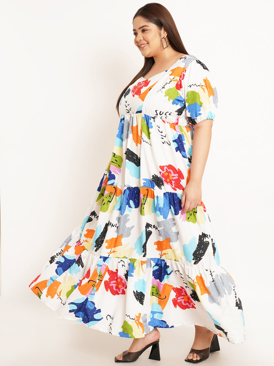 Women Plus Size Abstract Printed Maxi Dress