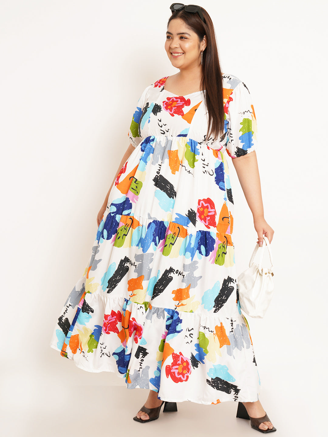 Women Plus Size Abstract Printed Maxi Dress