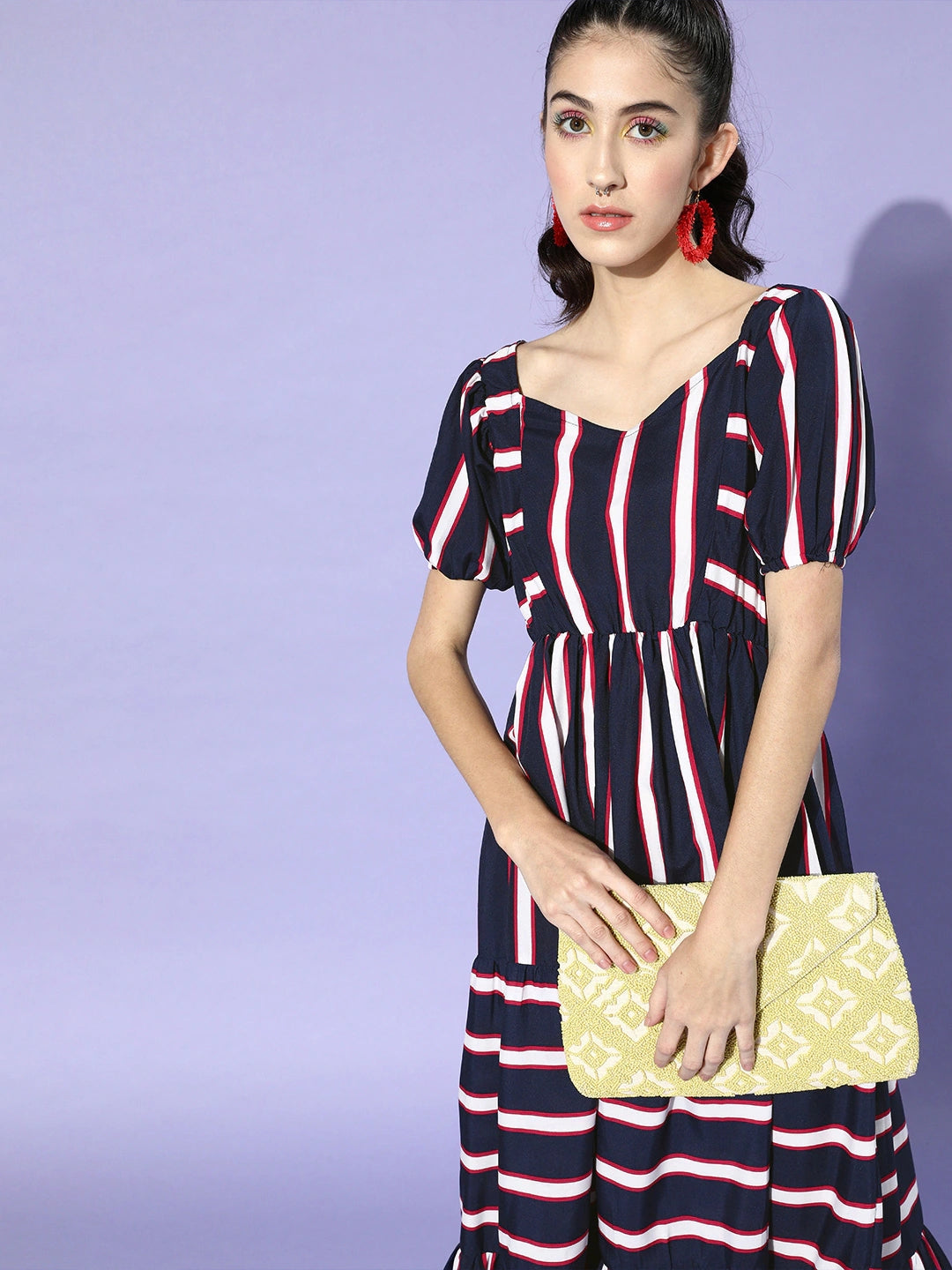 Women Blue & White Crepe Striped Maxi Dress