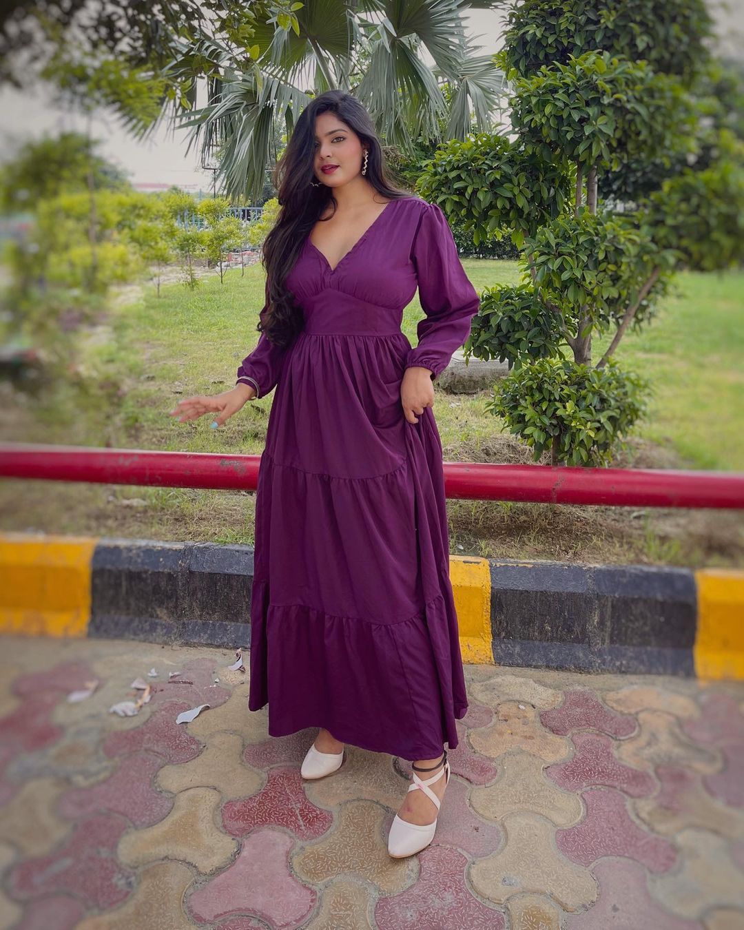 Women Purple Crepe Maxi Dress
