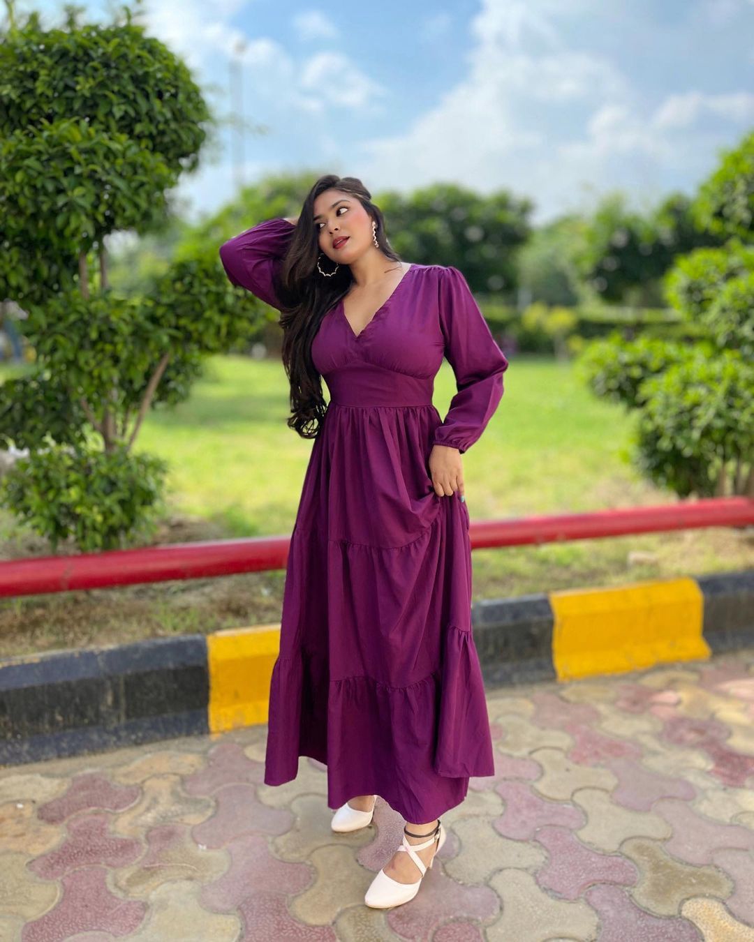 Women Purple Crepe Maxi Dress
