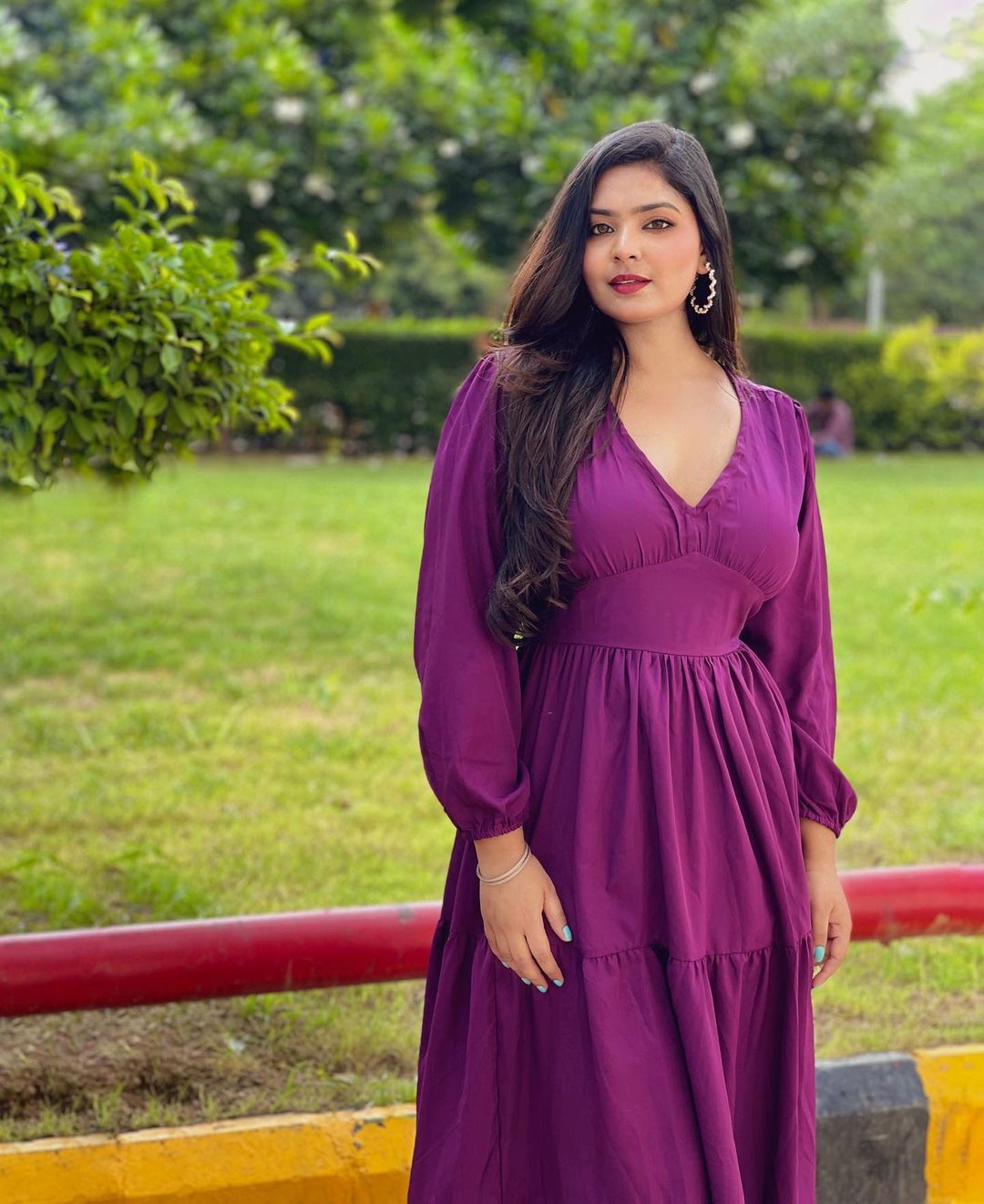 Women Purple Crepe Maxi Dress