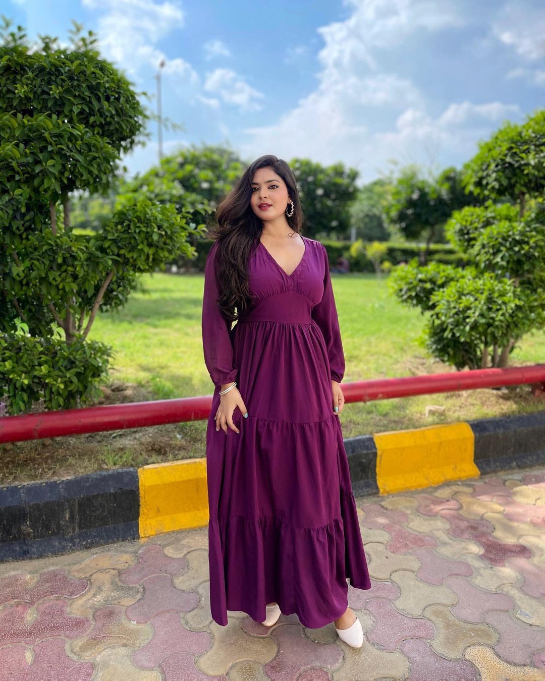 Women Purple Crepe Maxi Dress