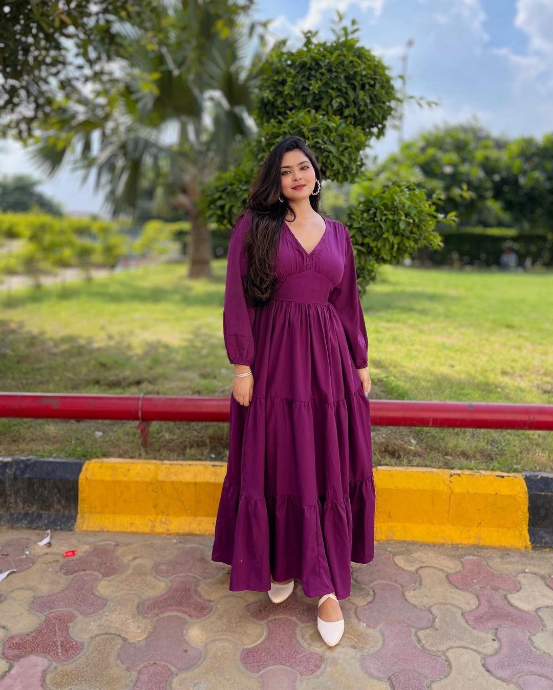 Women Purple Crepe Maxi Dress