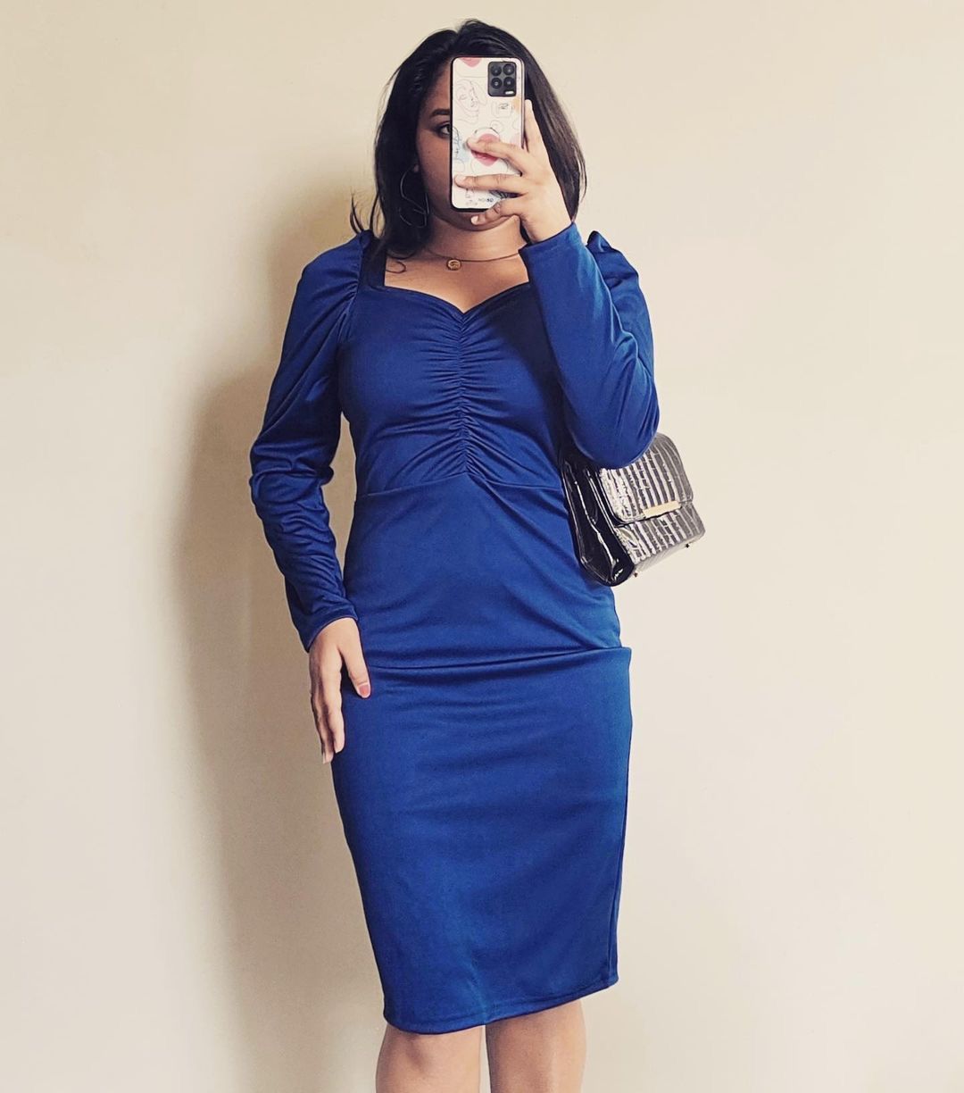 Women Navy Blue Scuba Bodycon Dress
