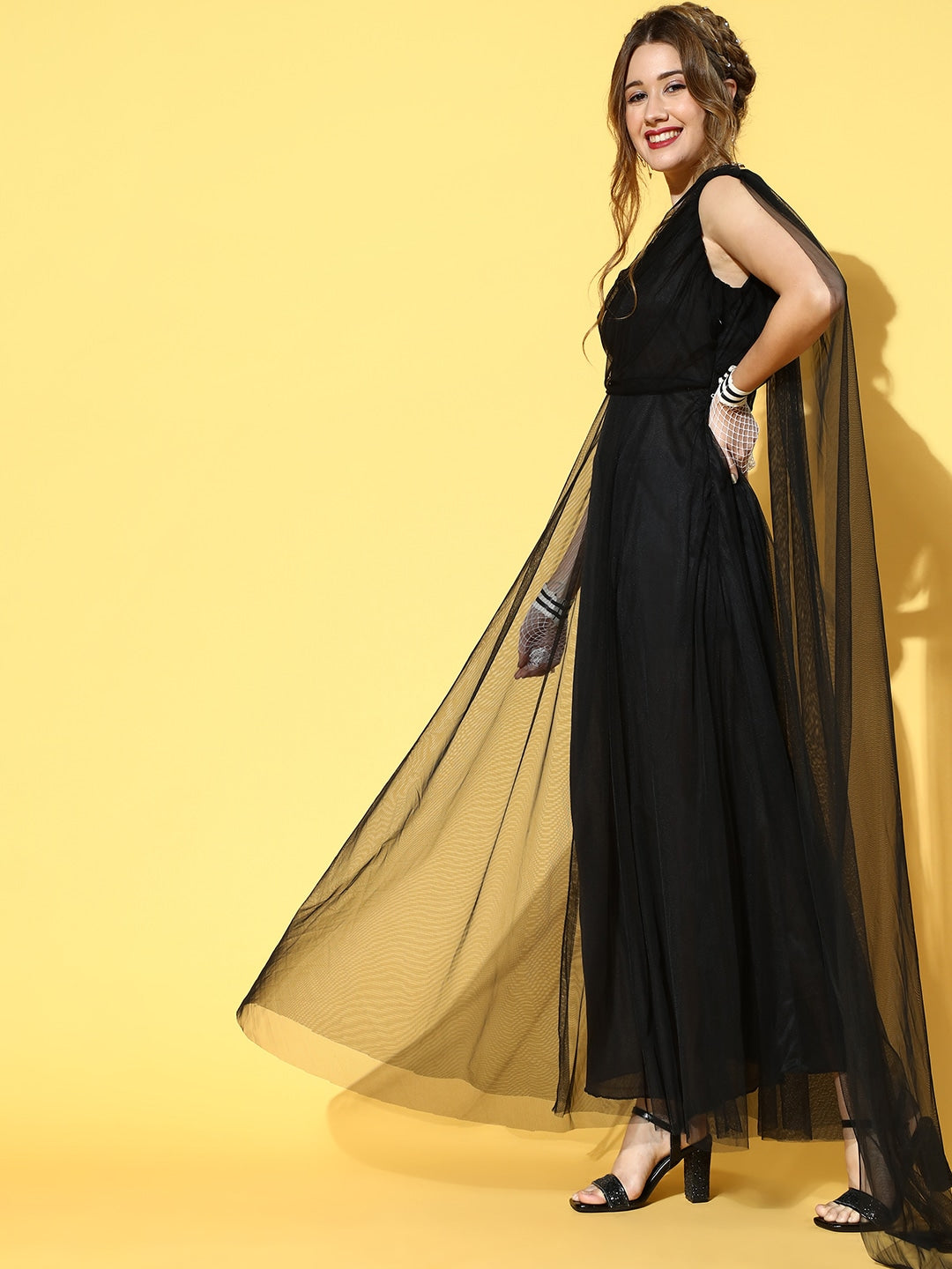 Women Stylish Black Solid One-Shoulder Dress