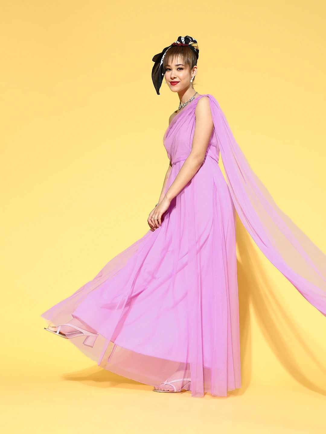 Women Stylish Lavender Solid One-Shoulder Dress