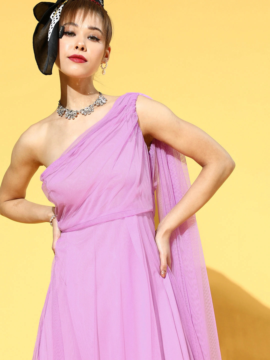 Women Stylish Lavender Solid One-Shoulder Dress