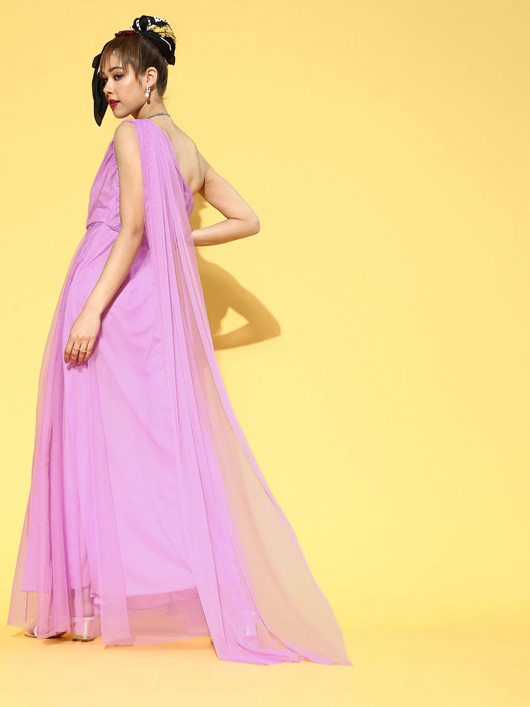 Women Stylish Lavender Solid One-Shoulder Dress