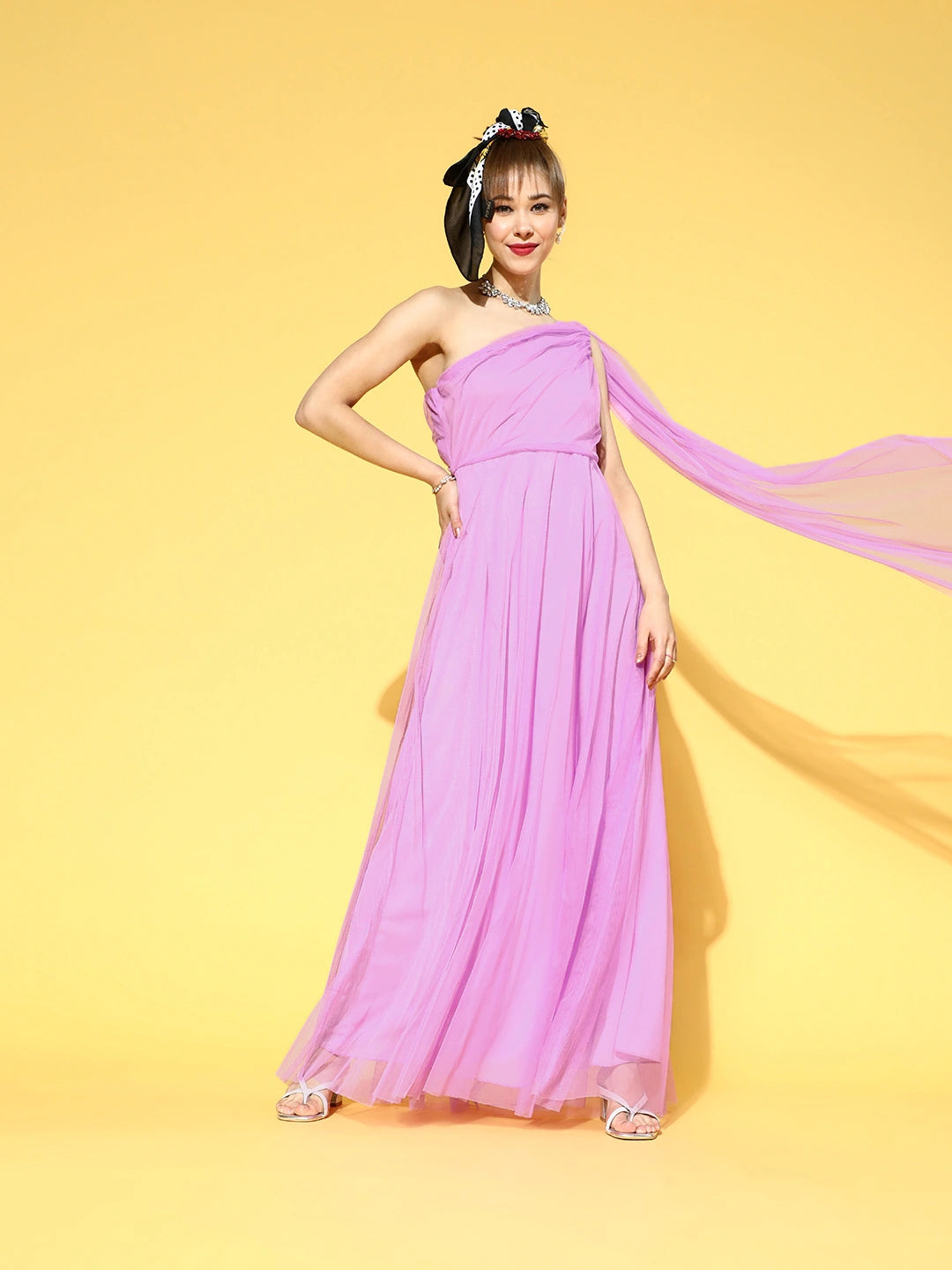 Women Stylish Lavender Solid One-Shoulder Dress