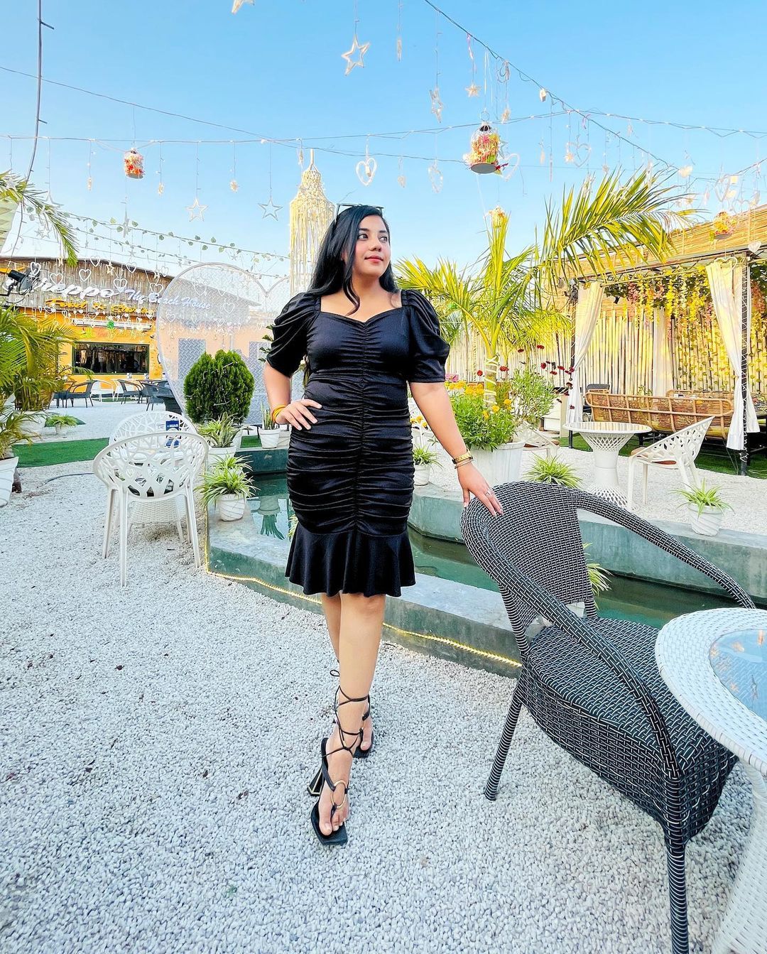 Women Stunning Black Solid Ruched Dress