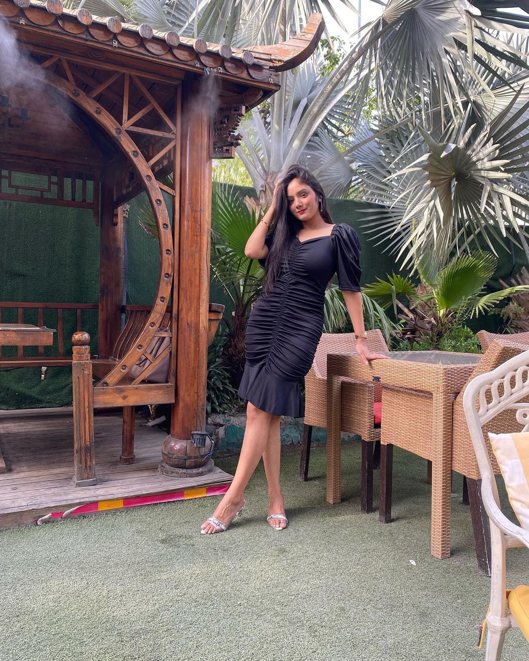 Women Stunning Black Solid Ruched Dress