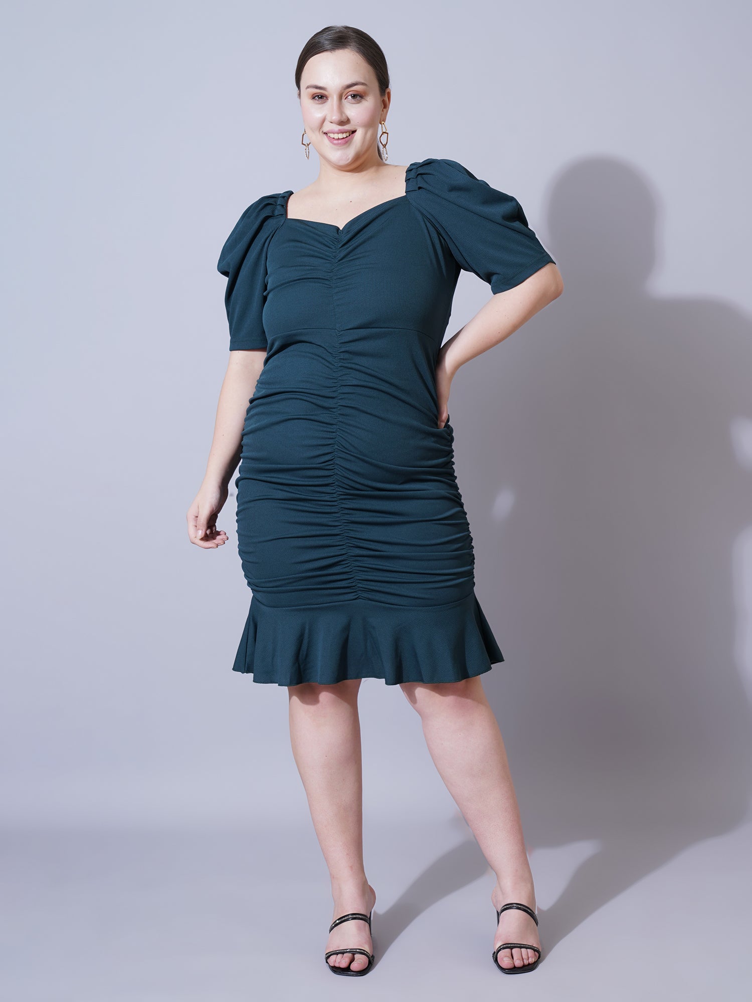 Women Plus Size Puff Sleeve Bodycon Dress