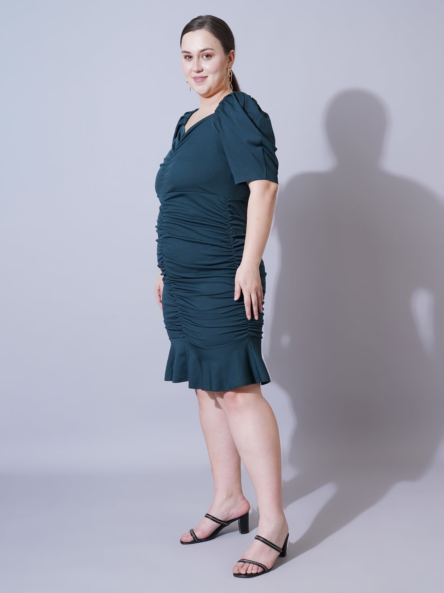 Women Plus Size Puff Sleeve Bodycon Dress