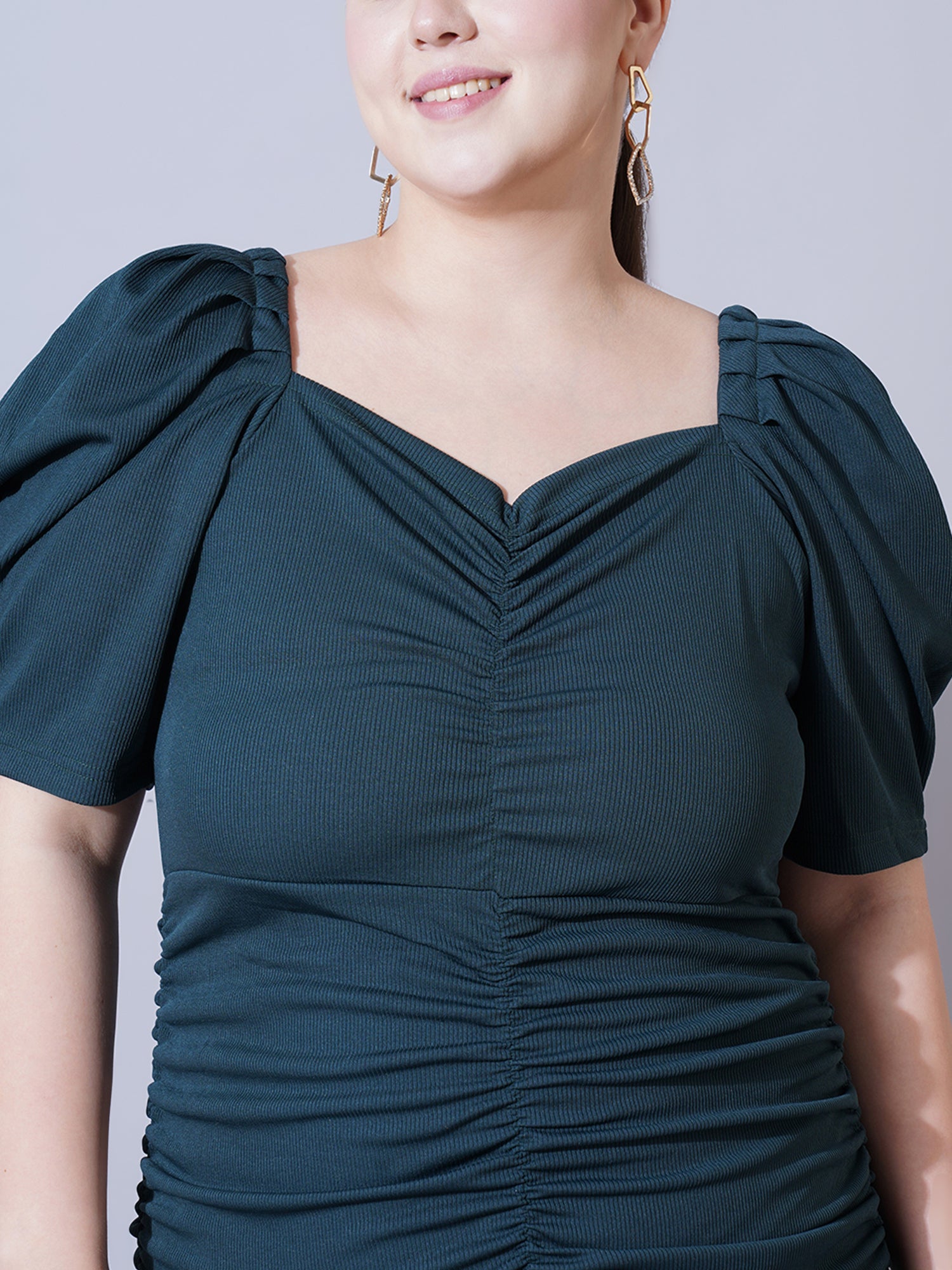 Women Plus Size Puff Sleeve Bodycon Dress