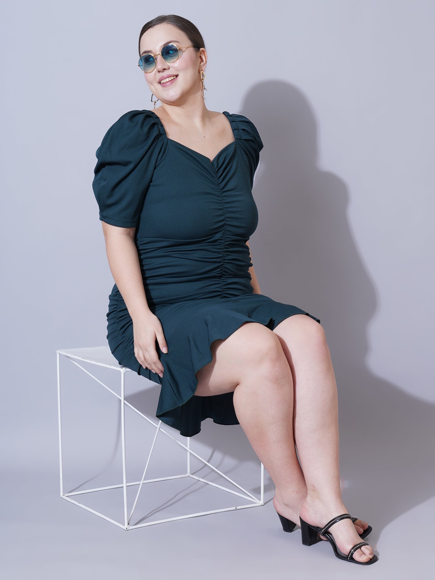 Women Plus Size Puff Sleeve Bodycon Dress