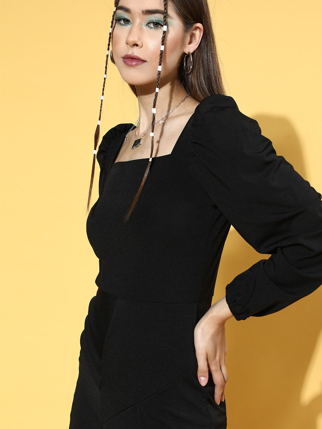 Women Stylish Black Solid Bustier Dress